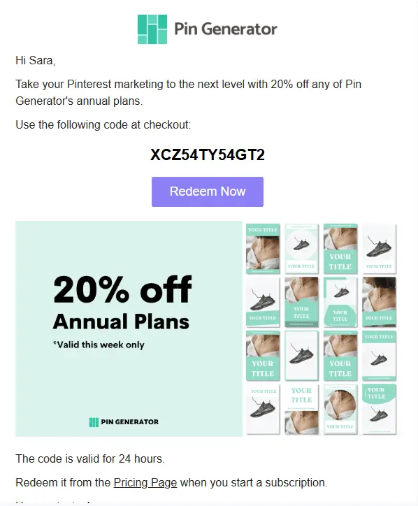 Pin Generator discount 30% on annual plan 5 20% off Pin Generator - Limited Time Offer