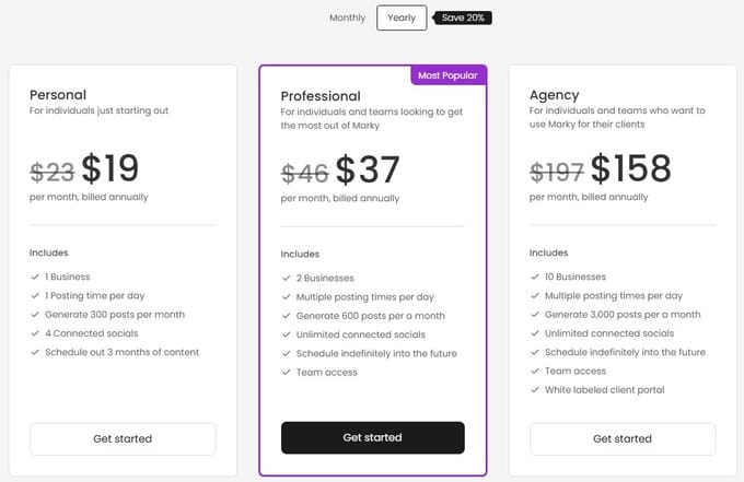 Mymarky.ai Coupon - Pricing Plan