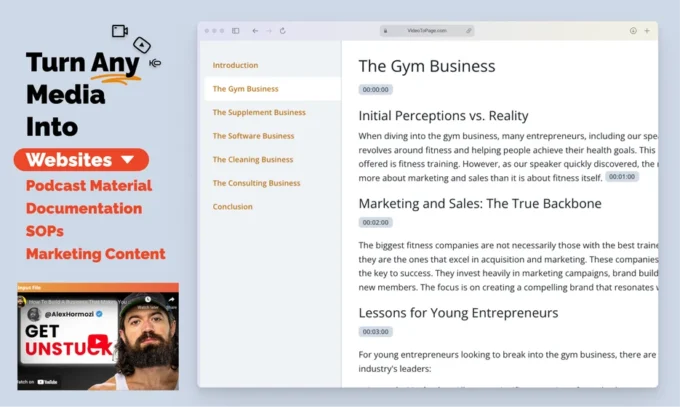 VideoToPage Coupon - 80% OFF VideoToPage Lifetime Deal from Appsumo 2 VideoToPage Feature - Turn video and audio into text content