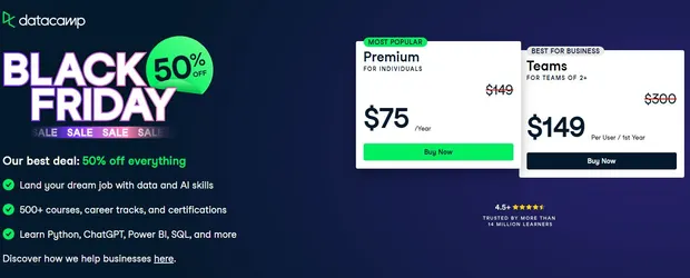 DataCamp Black Friday/Cyber Monday 2024: 50% OFF Everything 1 DataCamp Black Friday Sale 2024 - 50% OFF Everything.webp