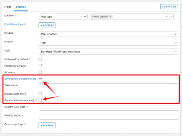 MB Custom Table - Create Table