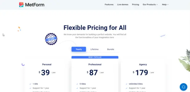 MetForm Review: A Powerful and User-Friendly WordPress Form Builder 2 MetForm Review - MetForm Pricing