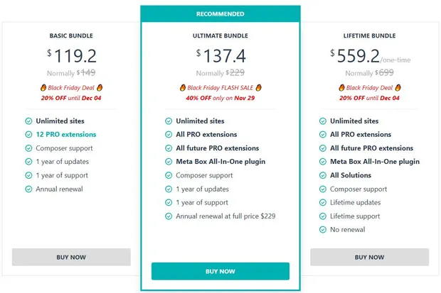 MetaBox.io Black Friday 2024 - Up To 40% OFF MetaBox.io Plans & Extensions 2 Metabox.io Black Friday Discount 40% off plans & extensions
