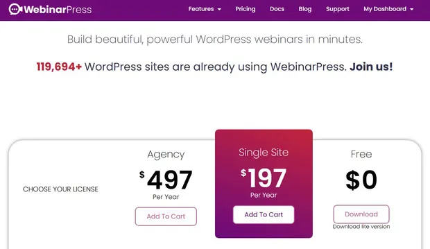 WebinarPress Review: The No-Frills WordPress Webinar Plugin 2 WebinarPress review - pricing plans