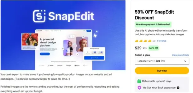 59% Off SnapEdit Discount: Lifetime Deal on AI Photo Editor 1 59% Off SnapEdit Discount - Lifetime Deal on AI Photo Editor