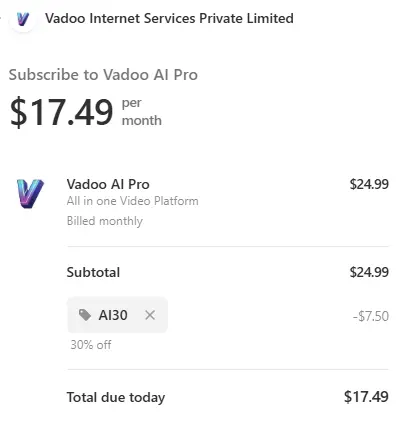 Vadoo.tv: Up to 17% OFF Annual Plans! 6 Apply Vadoo AI Pro Coupon - 30% OFF