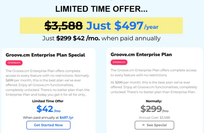 Alternative Offer: Get lifetime access to systeme.io for FREE! 3 Groove.cm Enterprise Plan Special - Limited Time Offer