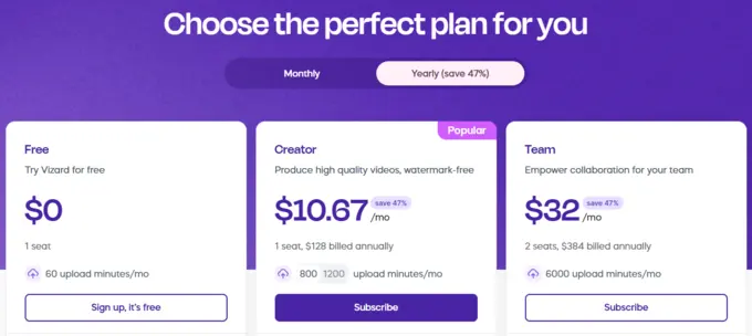 Try Vizard for Free – Start Now! 6 Vizard.ai Yearly Discount - Save 47% OFF Vizard.ai Plans